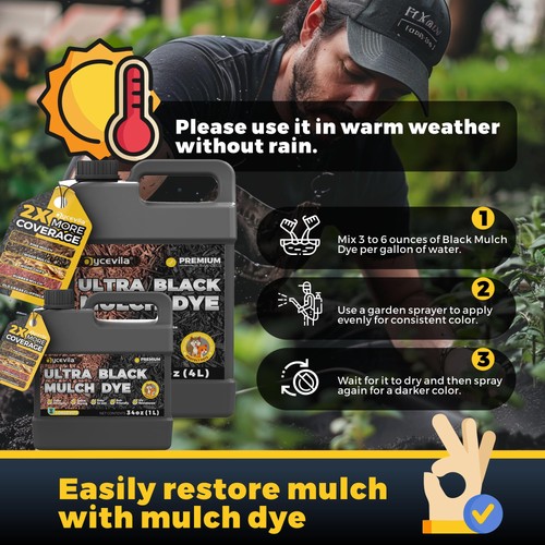 32oz Concentrated Ultra Black Mulch Dye with Gloves, Liquid Dye Spray Covers ... - Afbeelding 4 van 7