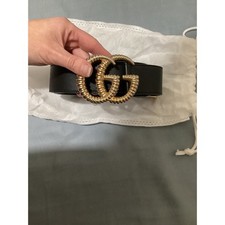 Gucci Marmont Belt Black Leather Gold GG Buckle Women One Size