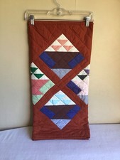 Vtg Handmade Artisan Triangle Geometric Saturated Color Wall Hanging Quilt