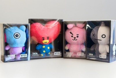 BT21 Official Authentic Standing Plush Dolls MANG, COOKY, VAN and TATA. NIB
