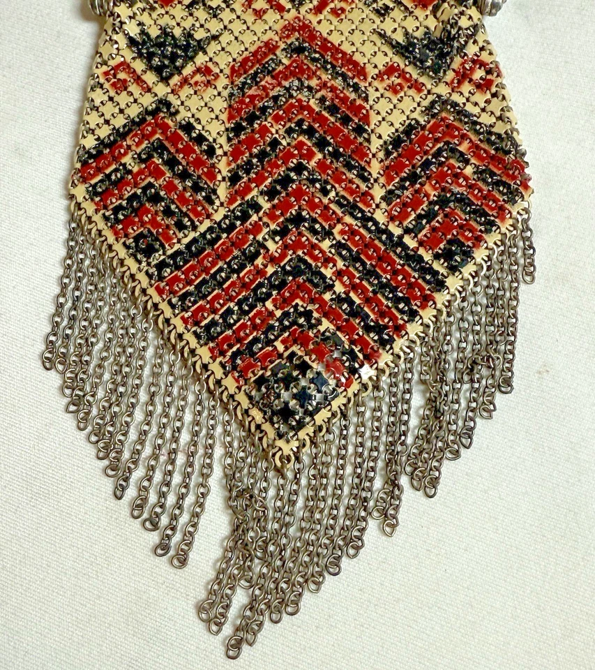 小号古董 20 世纪 20 年代珐琅网状硬币钱包艺术装饰翻盖 — 第 3/4 张图片