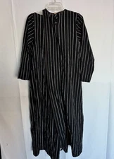 MATI MT Overlap Tunic Dress Black Striped Long Sleeve Midi Vegan NWT Size S