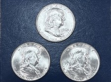 LOT OF 3 1963 FRANKLIN SILVER HALF DOLLARS BRILLIANT UNCIRCULATED CHOICE+ BU GEM