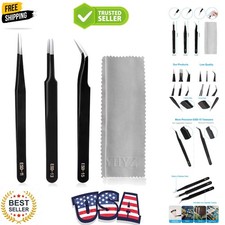 3PCS Precision Tweezers Set, Stainless Steel Anti-Static ESD Tweezes, Suitab...