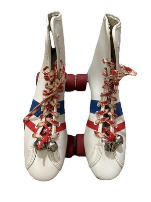 Vintage Official Roller Derby Skates Red White Red Urethane Wheels Size 6