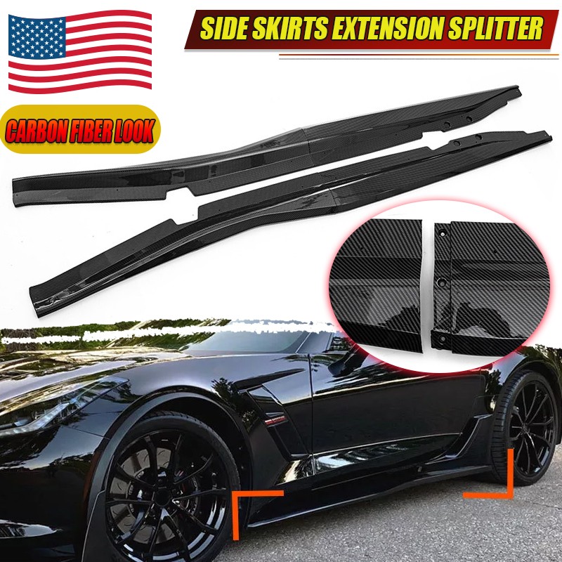 For 2014-2019 Chevy Corvette C7 Side Skirt Rocker Panel Splitter Carbon Style