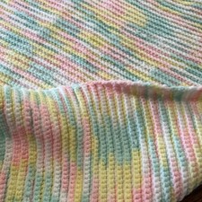 Vtg 90 s Pastel Hand Crocheted Soft Knitted Baby Blanket Afghan Unisex 36x37