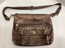 Fossil Women's Brown Leather Crossbody Shoulder Bag Distressed Medium 14x12x3