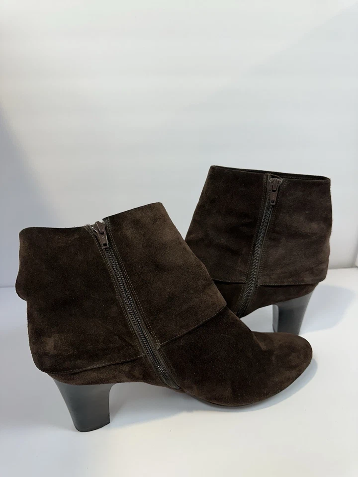 Vaneli Marrón Gamuza Cuero Negro Suela Tacón Botines Botas Cremallera Lateral Para Mujer’s 12 M Foto 4 de 4