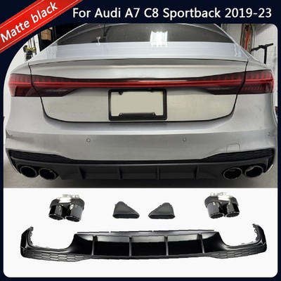 For Audi A7 C8 Sportback 2019-2023 Black Rear Bumper Diffuser Lip W Exhaust Tips
