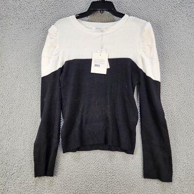 Avantlook Ribbed Sweater Women s M Black White Colorblock Crew Neck L S eBay