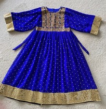 Afghan Traditional Ethnic Dress with handmade embroidery in color Blue