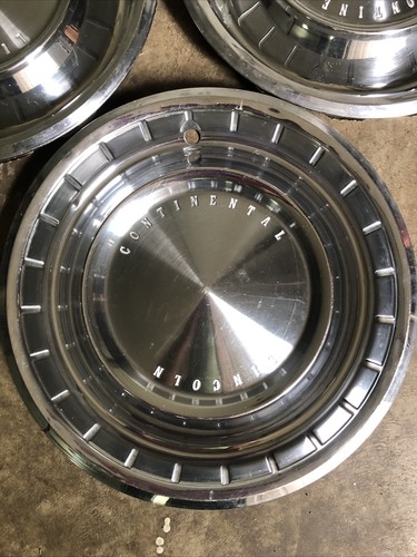 LINCOLN CONTINENTAL VINTAGE HUBCAPS 1962-63 3 TOTAL MARK SERIES CHROME OEM 15” - Picture 4 of 8