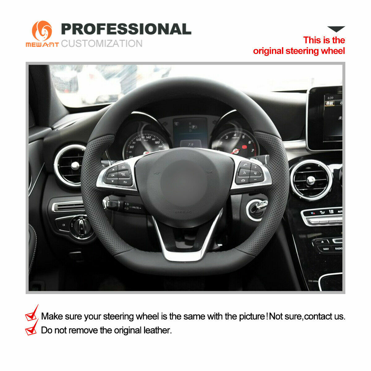 MEWANT DIY Alcantara Steering Wheel Cover for Benz W176 W246 C117 C218