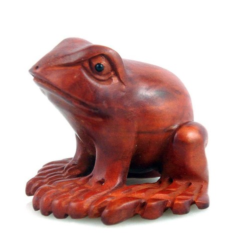 Japanese Boxwood Hand Carved Netsuke Sculpture Lovely Big Feet Frog #07182308 - Foto 1 di 5
