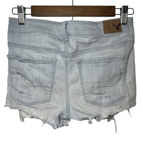 American Eagle Outfitters Shortie Jean Shorts Raw Hem Lace Scalloped Pockets 2 - Picture 2 of 9
