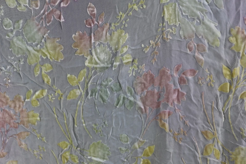 Stunning Vintage Sheer Flocked Fabric Material Fancy Pastel Ombré Floral Fuzzy - Image 2 of 4