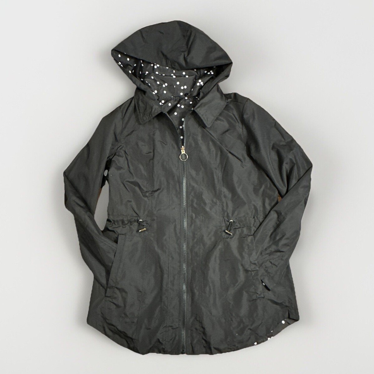 ジャケット・アウター Liner Jacket  Black Polka Dot Microfiber Isaac Mizrahi Live! Polka Dot/Black Reversible Jacket Hood