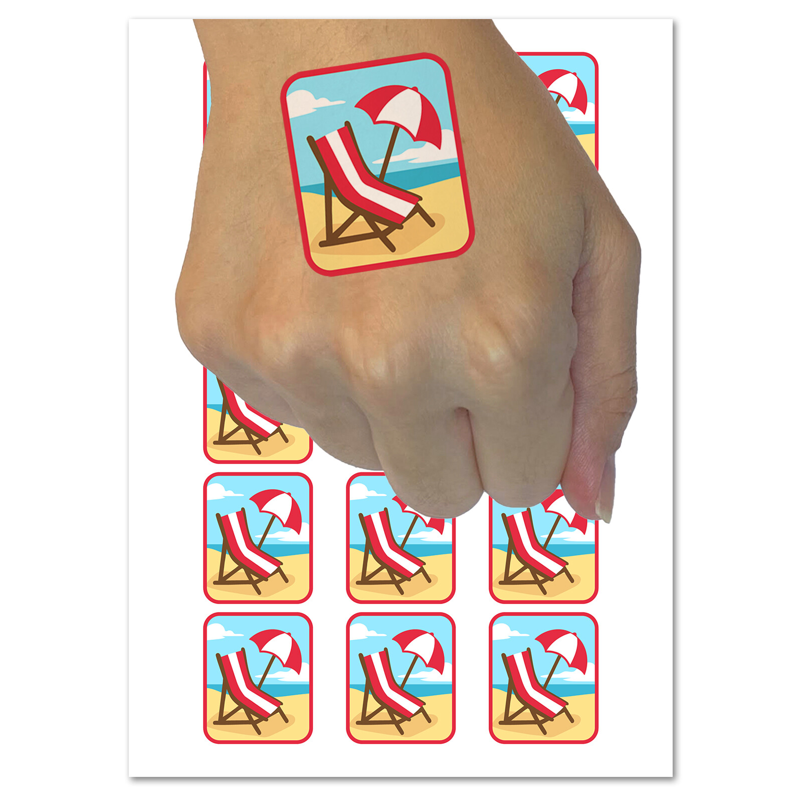 Waterproof Beach Lounge Chair and Umbrella Temporary Tattoo Body Art Set