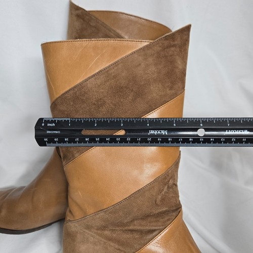 Vintage David's Stiefel Damen 7,5 hellbraun Leder Wildleder abgesetzt Italien halbhoch - Bild 11 von 15