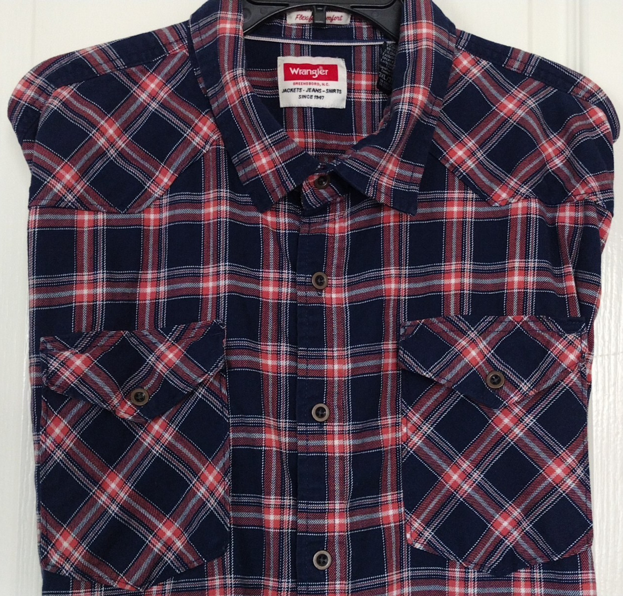 MEN Wrangler Flex For Comfort PLAID SHIRT Size 3XL Pockets w/buttons Long Sleeve thumbnail 10
