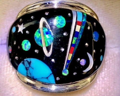 BIG NASA Space Dome celestial Men's Opal ring 10 Space Exploration Sterling T - Picture 7 of 13