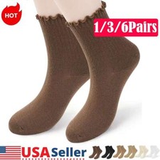 new Women's Ruffle Socks Casual Breathable Knit Cotton Soft Frilly Crew Socks