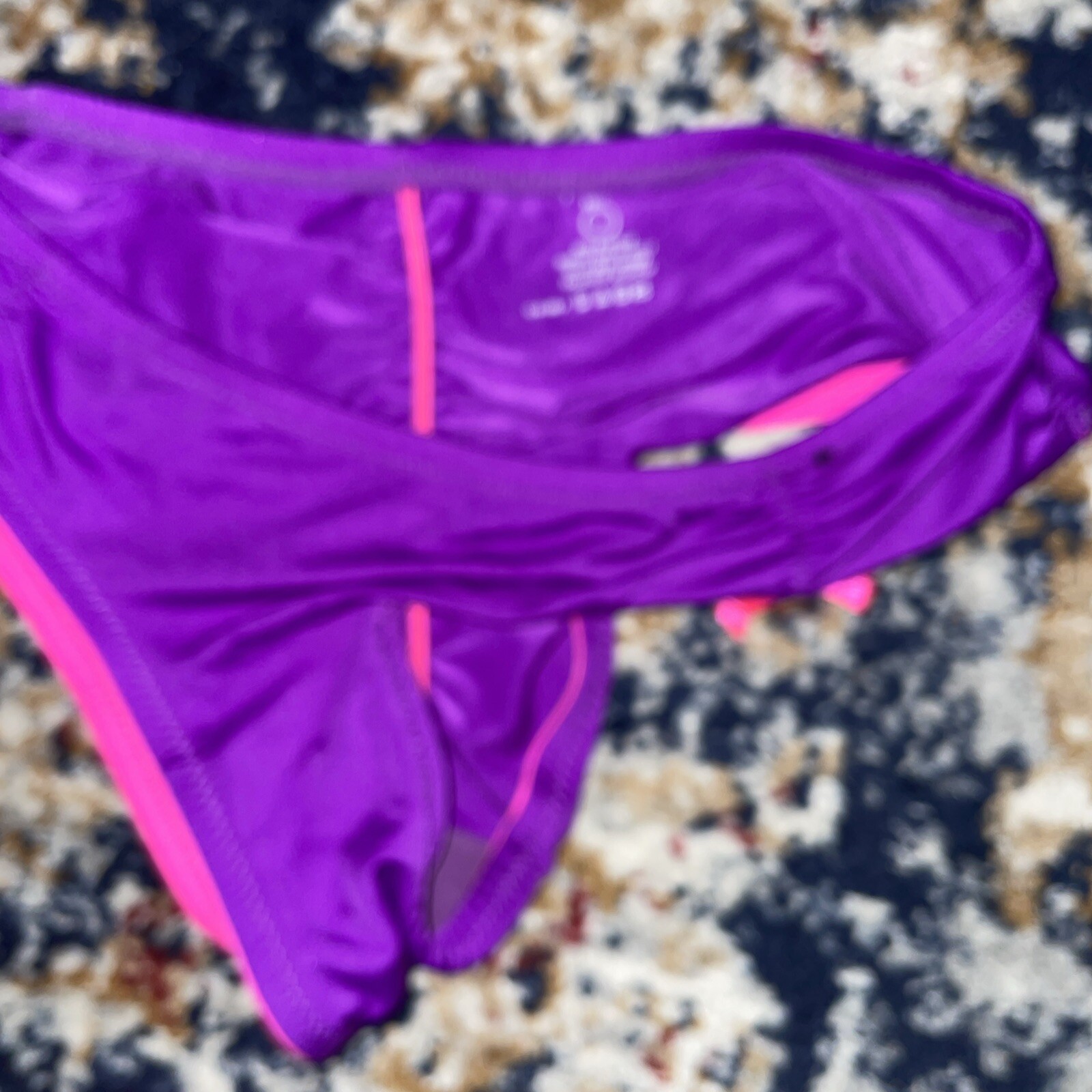 Flirtitude Smooth Small Purple With Pink Trim Ruched Back Bikini