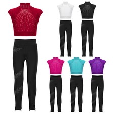 Kids Girls Tracksuits Shiny Sportwear Workout Clothing Sets Dance Dancewear