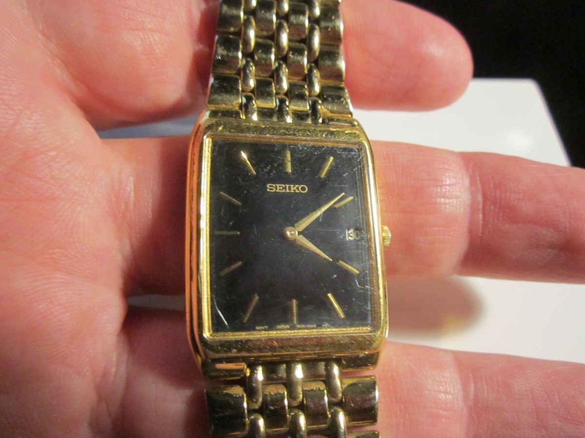 VINTAGE SEIKO TANK WATCH 7N39-5A39 BLACK FACE - FITS UP TO 7 1/2