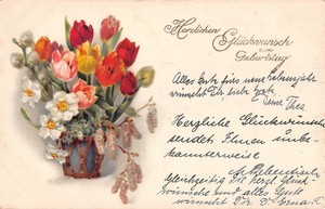 Alte Wunderschone Geburtstagskarte Tulpenstrauss Um 1930 2597 Kleinformat Ebay