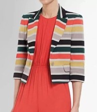  268 BCBG MAXAZRIA L Natalia Striped Cropped Blazer Jacket Multicolor Knit Ponte