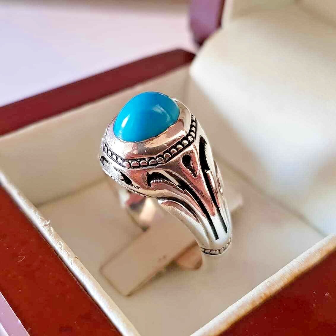 Beautiful Natural Feroza Stone Ring Real Tuquoise A+++ Silver