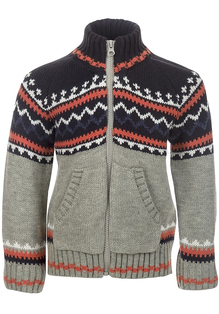 Baby Boys Grey Multi Aztec Chunky Argyle Thick Knit Zip Down High Neck Cardigans