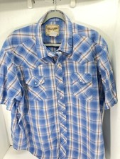 Wrangler Pearl Snap Western Shirt Men Size 2XL Blue Short Sleeve Metallic Thread