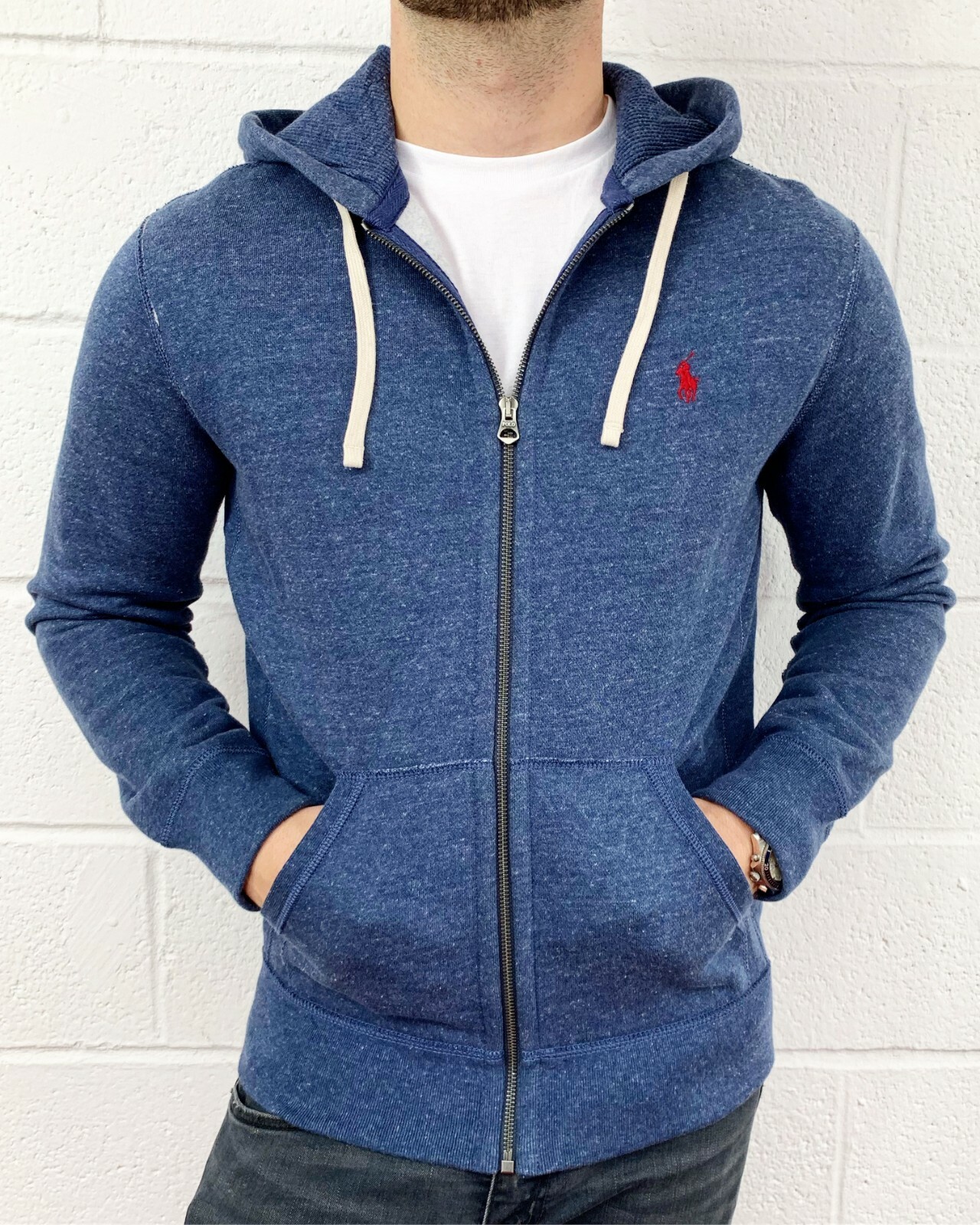 Polo Ralph Lauren Mens New Genuine Zip Hoodie in Blue Marl u0026amp; Red | eBay