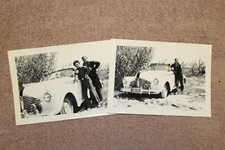 Two Original WW2 Photographs of U.S. Army Soldiers Standing by a Nice Old Car