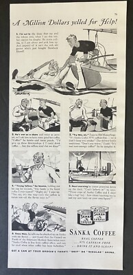 1939 Sanka Coffee A Million Dollars Yelled For Help Boat Men Vintage Print Ad