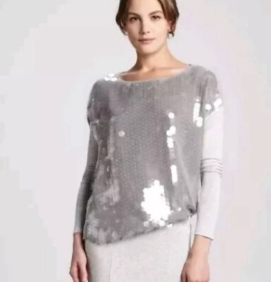 Rachel Zoe Pullover Blouse Tencil  Sequin Sz 10 Gray Long Sleeve HOLIDAZZLE!