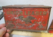 Union Leader Cut Plug Lunch Box style EMPTY & rusty! Tobacco Tin, rough shape