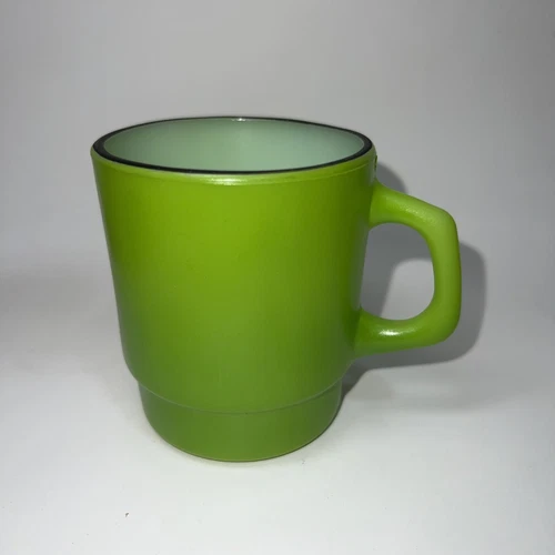 Stacking Anchor Hocking Fire King Green With Black Rim USA Mug Coffee Cup