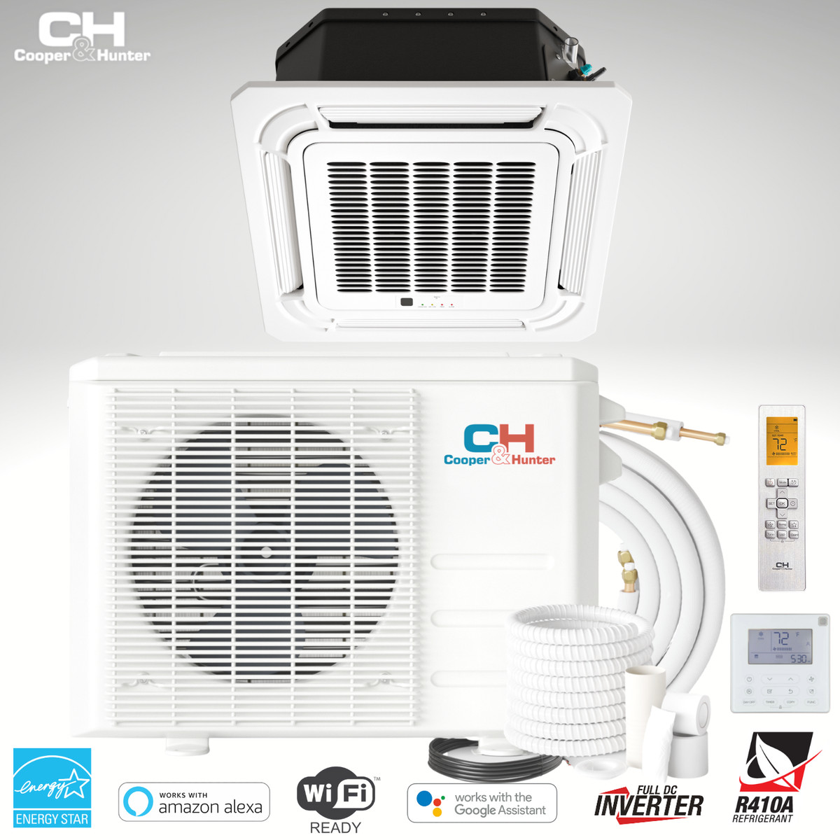 9000 - 24000 BTU 230V Ceiling Cassette Mini Split Heat Pump Air Conditioner  | eBay