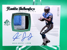 Kevin Smith 2008 SP Authentic Rookie Card 3-CLR Patch Jersey Auto 927/999 LIONS. rookie card picture