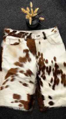 Men s Cowhide Leather Shorts Pony Skin Hair Brown White Western Cowboy Style usa