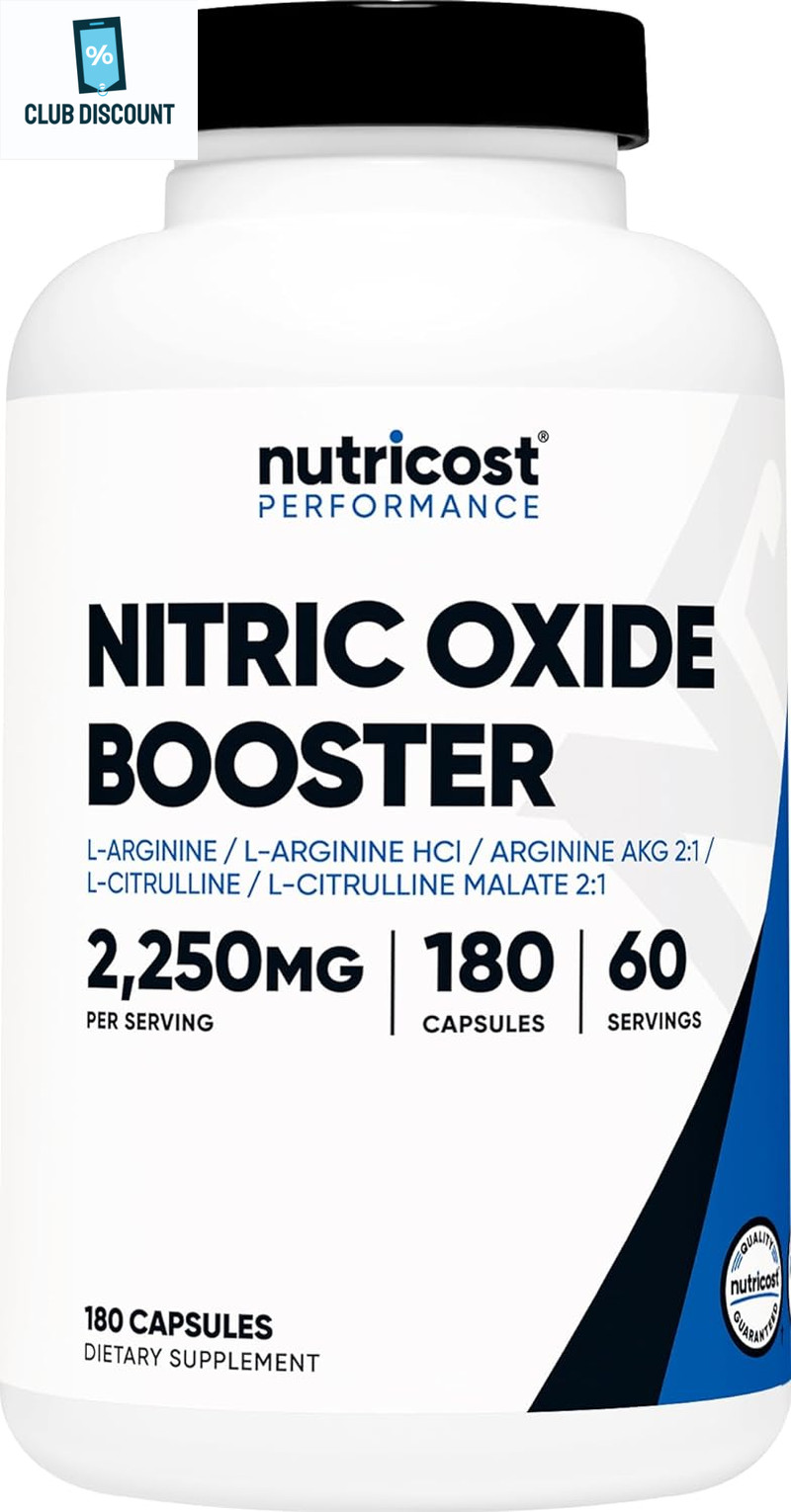 Nutricost Nitric Oxide Booster 750mg, 180 Capsules - 2250mg Per Serving - Gluten