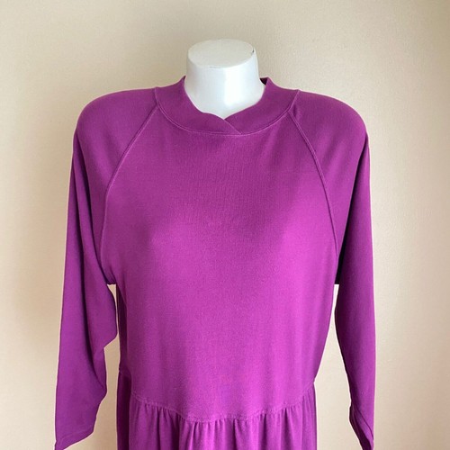 VTG 80s Interin Purple Sweatshirt Dress M Flare Bottom Cozy Knee Length Lounge - Picture 2 of 8