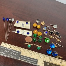 Vtg 42pc Lot Round Ball Glass Color Gems Tuxedo Shirt Button Studs Cufflinks Pin