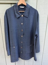bryn walker Blue and White Button Down Lagenlook Jacket Oversized SZ: M