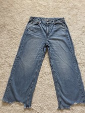 American Eagle Outfitters Women's Blue Denim Super High-Rise Baggy Wide-Leg Jea  