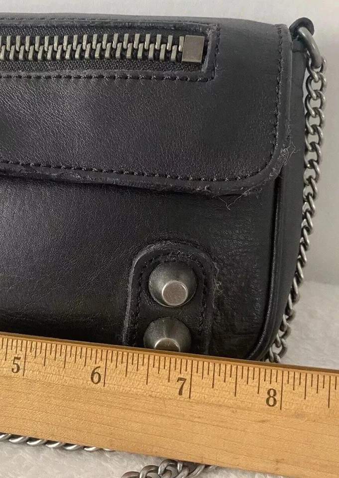 Linea Pelle Italian Leather Crossbody Shoulder Bag Black Studded Small - Image 3 of 4